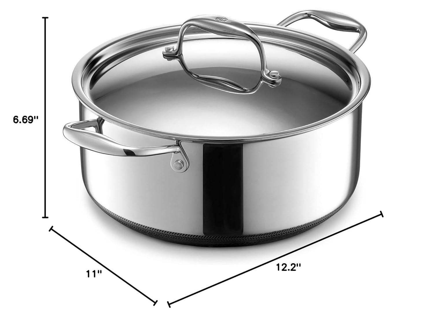 HexClad 5 Quart Hybrid Stainless Steel Pot with Glass Lid, Nonstick