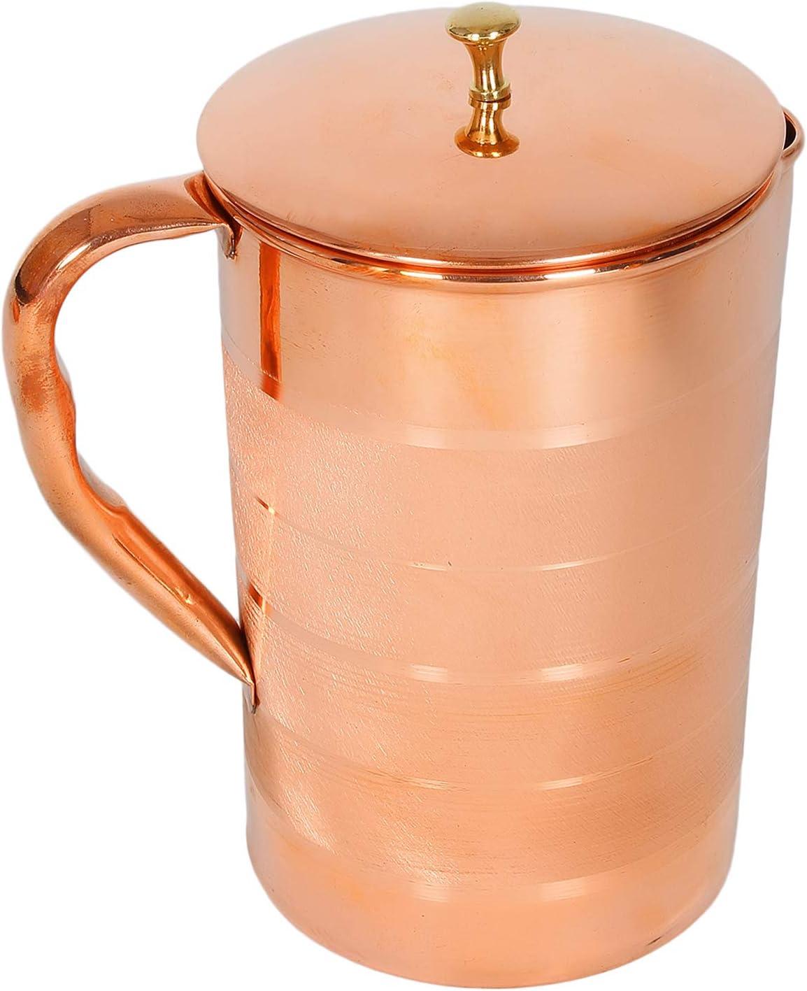 Zap Impex Indian Pure Copper Pitcher with 4 Glass Set, Decanter Beverage jug Capacity 1.6 Liters Color: Brown