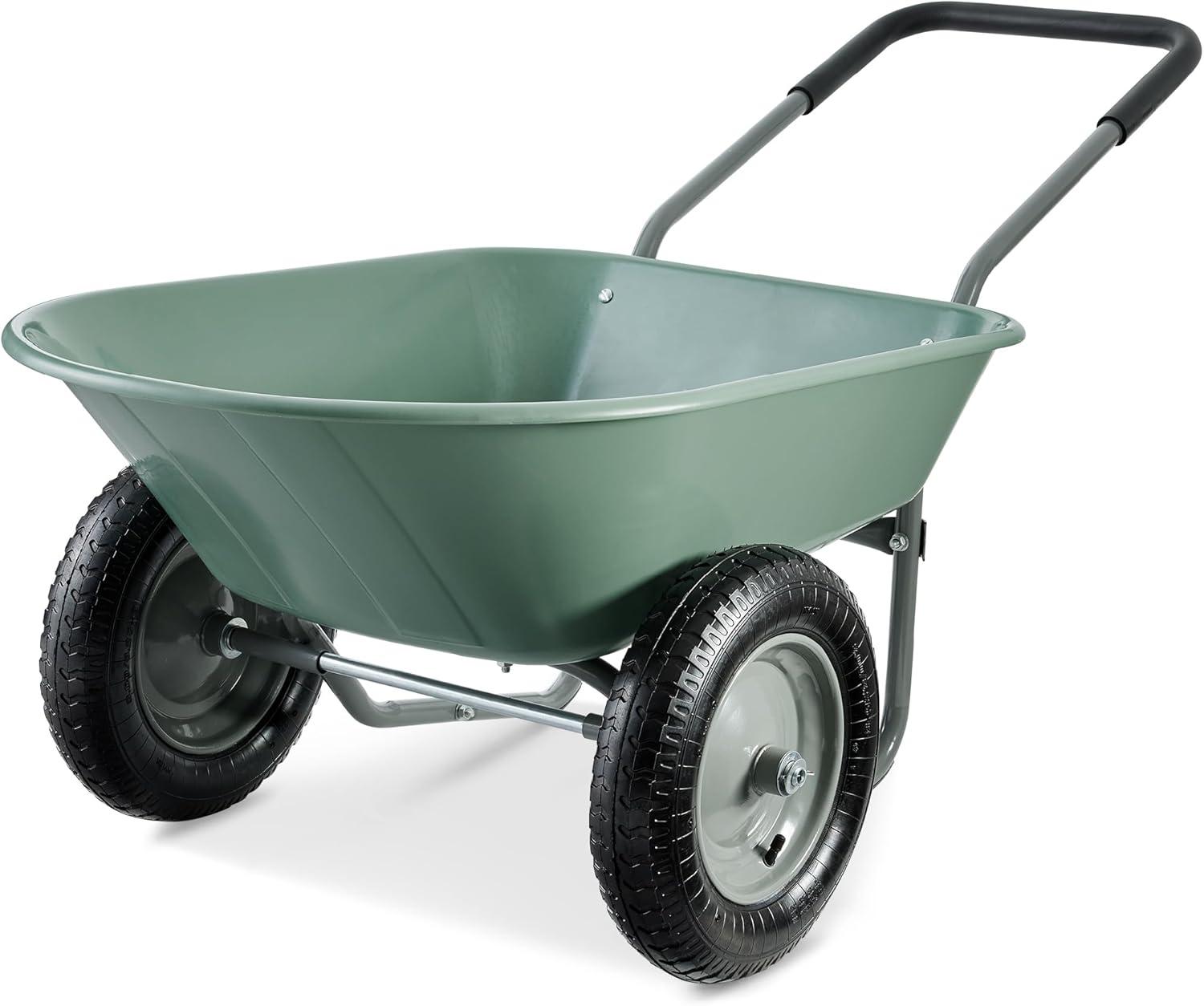 Best Choice Products Dual-Wheel Home Wheelbarrow Yard Garden Cart for Lawn, Construction - Seafoam