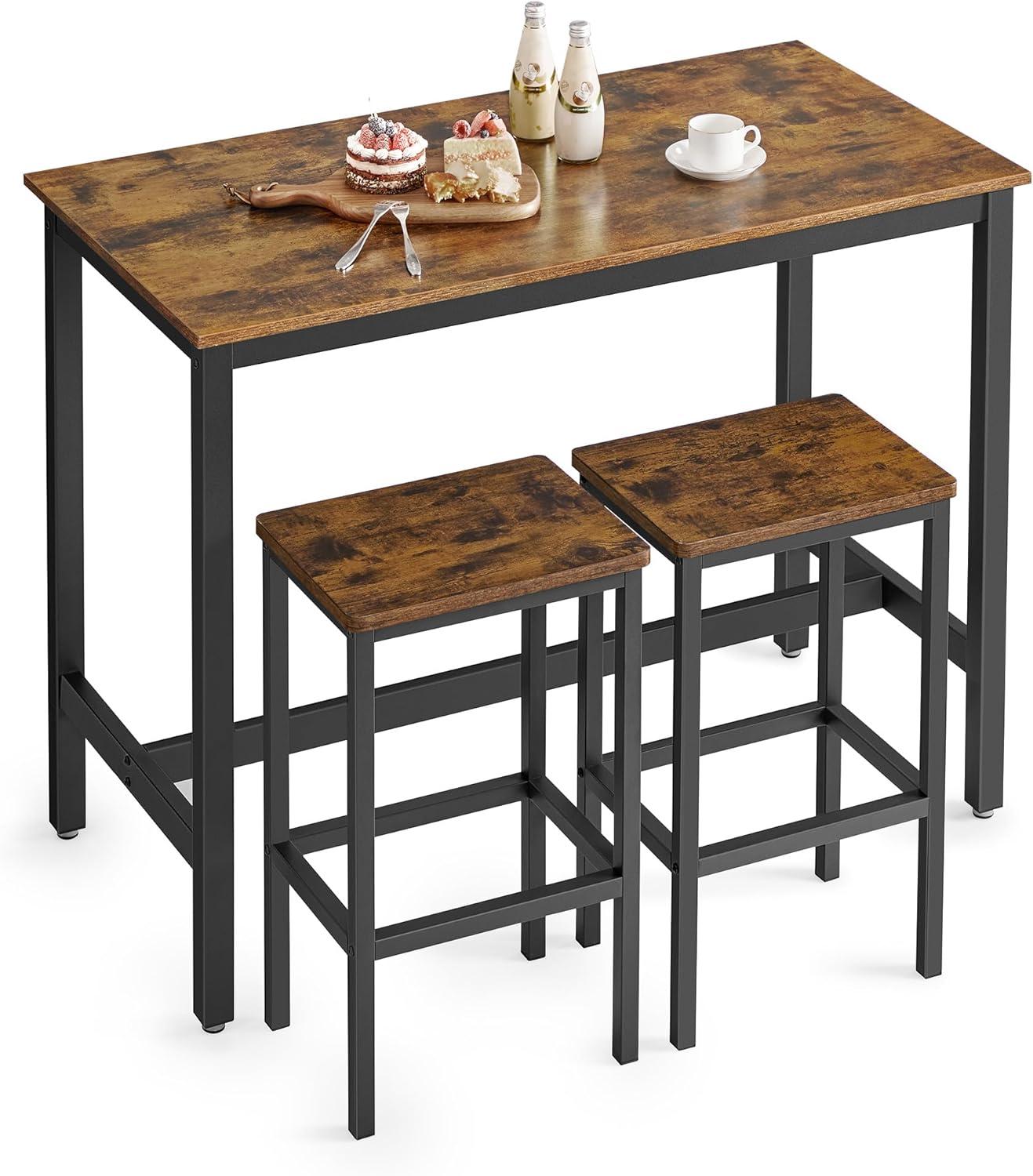 Rustic Brown and Black Pub Table Set with 4 Chairs