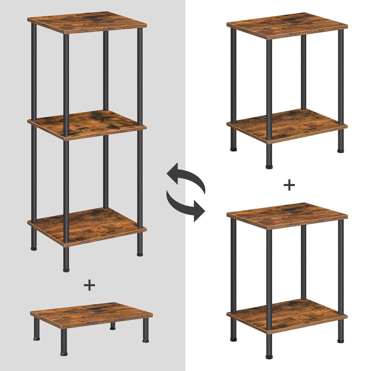 HOOBRO End Tables Set of 2, Small Side Table, Nightstand with 2-Layer Storage Shelves, Sofa Table for Small Spaces, Living Room, Bedroom, Stable Frame, Easy Assembly, Rustic Brown BF09BZP201