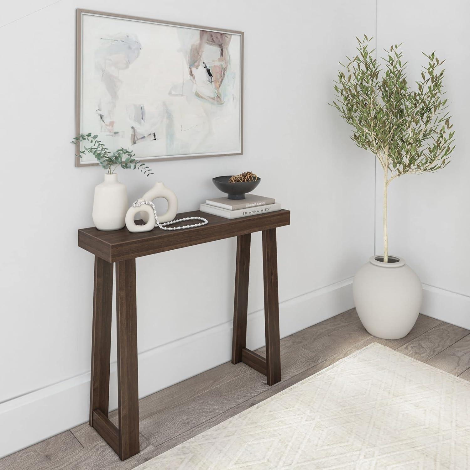 Plank+Beam 36” Solid Wood Console Table, Classic Farmhouse Style Sofa Table, Narrow Entryway Table for Hallway, Walnut