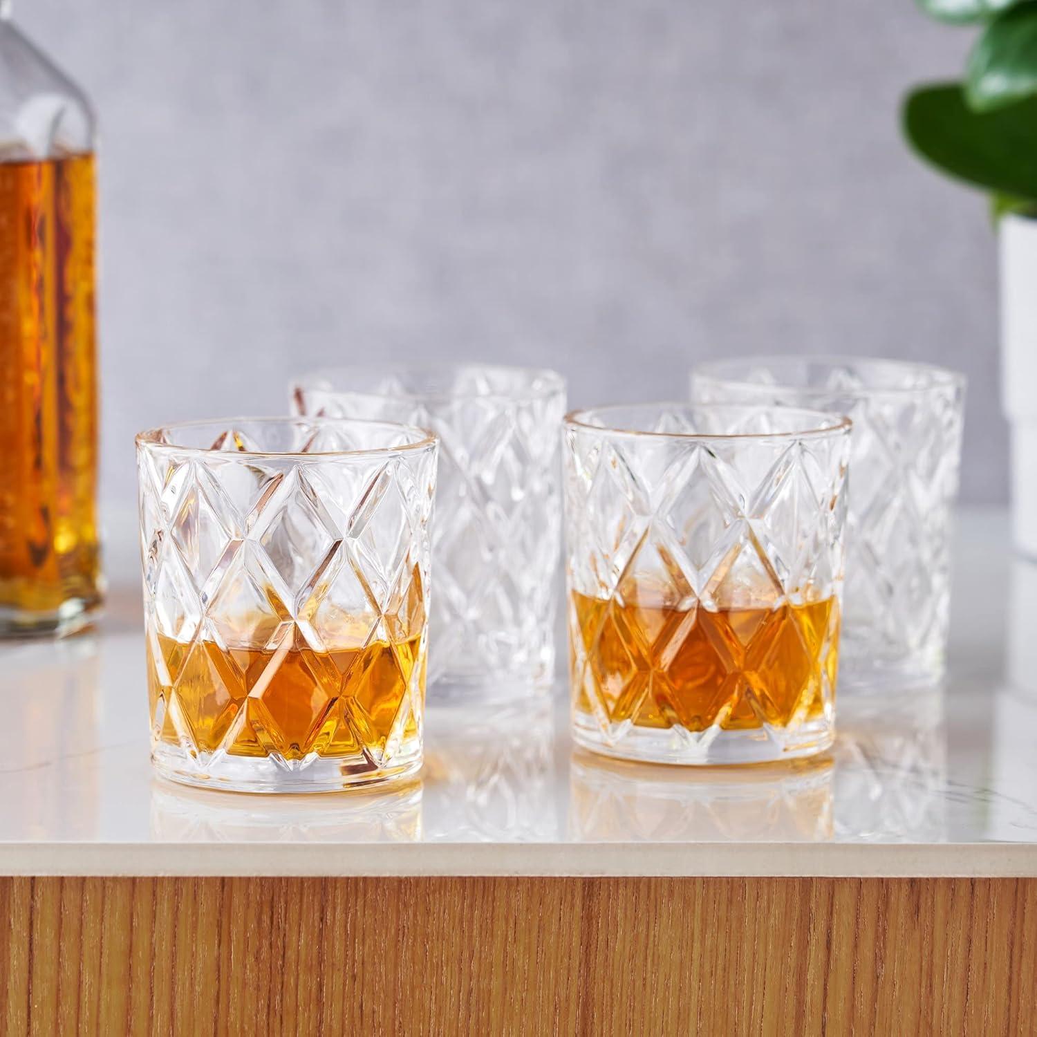 True Diamond Crystal Whiskey Tumblers - Lowball Cocktail Glasses Gift Set