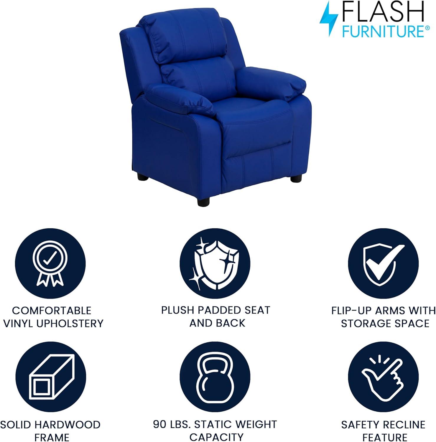 Flash Furniture Charlie Deluxe Padded Contemporary Blue Vinyl Kids Recliner with Storage Arms