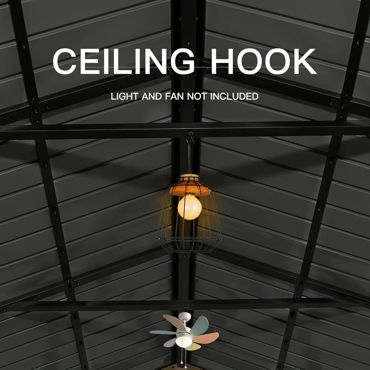 12' x 14' Hardtop Gazebo Outdoor Aluminum Gazebo with Galvanized Steel Gable Canopy for Patio Decks Backyard by domi outdoor living (Wood Looking)…