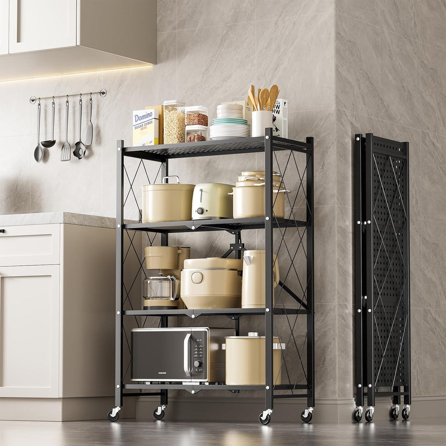 HealSmart 4-Tier Metal Rack Storage Shelving Unit with Wheels, 14.96"D x 27.95"W x 49.61"H