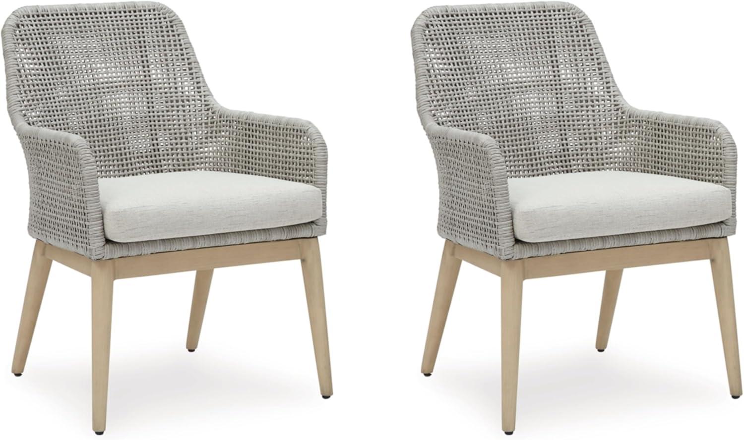 Gray Resin Wicker Outdoor Dining Arm Chairs with Cushions, Set of 2