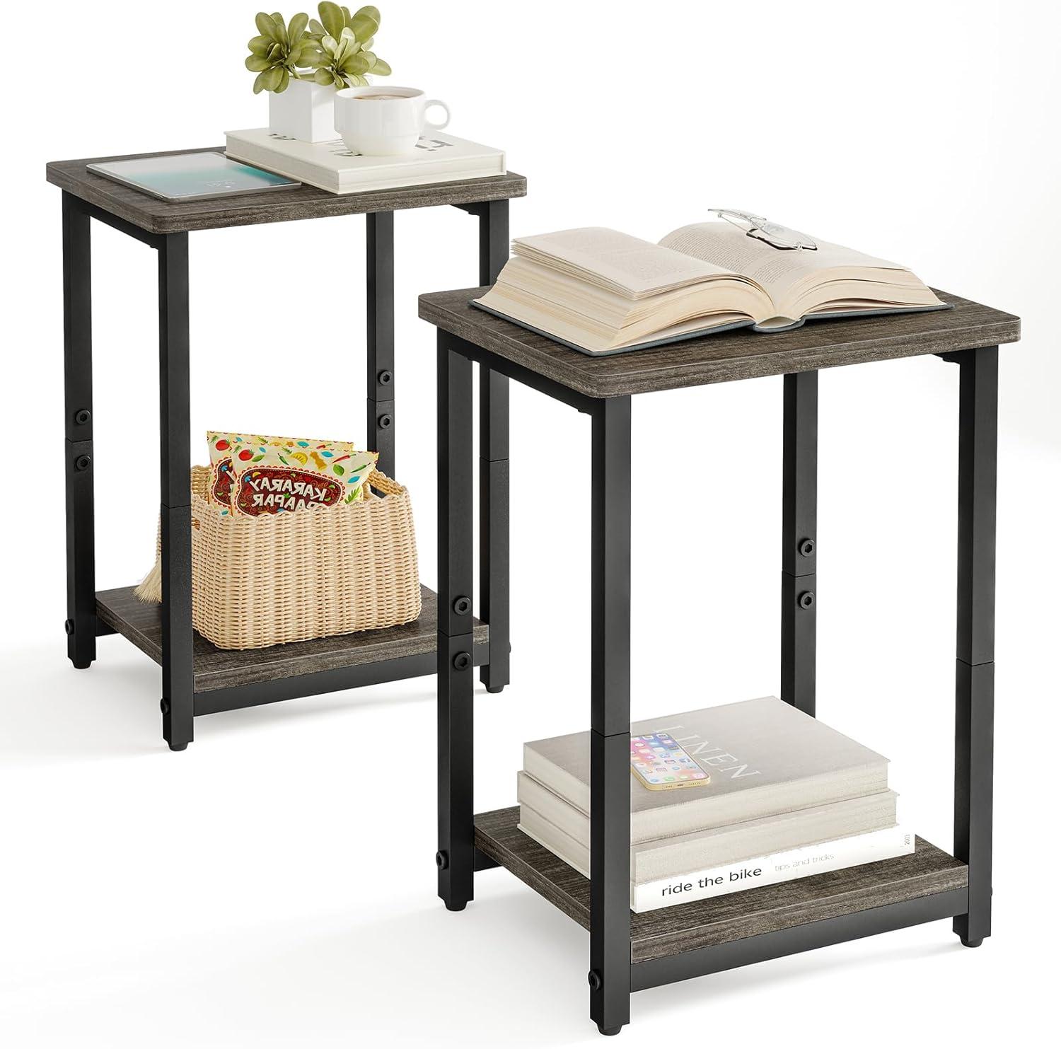 Set of 2 Black and Brown Particle Board Side Tables