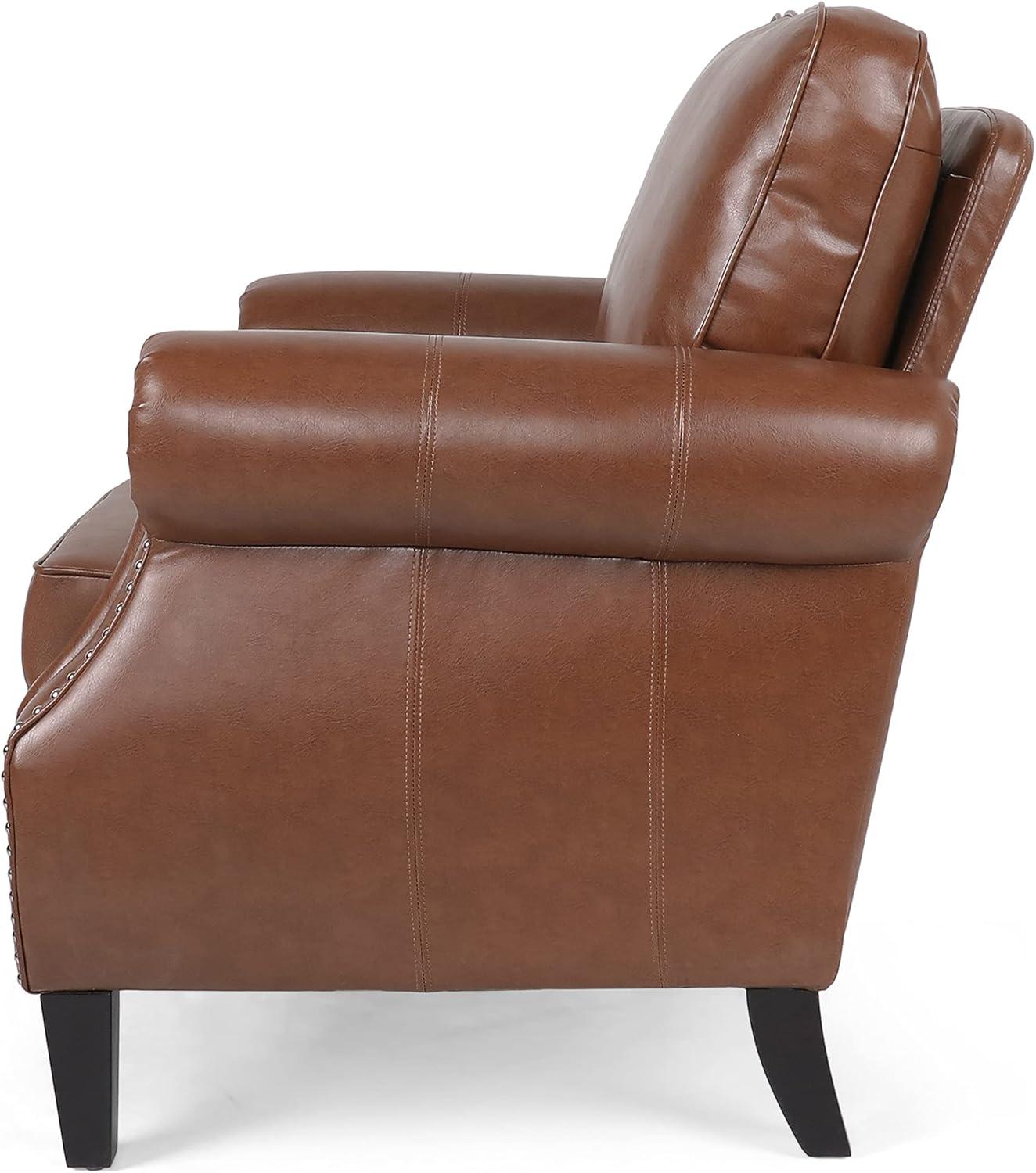 Christopher Knight Home Dowd Faux Leather Club Chair with Nailhead Trim Cognac Brown/Dark Brown