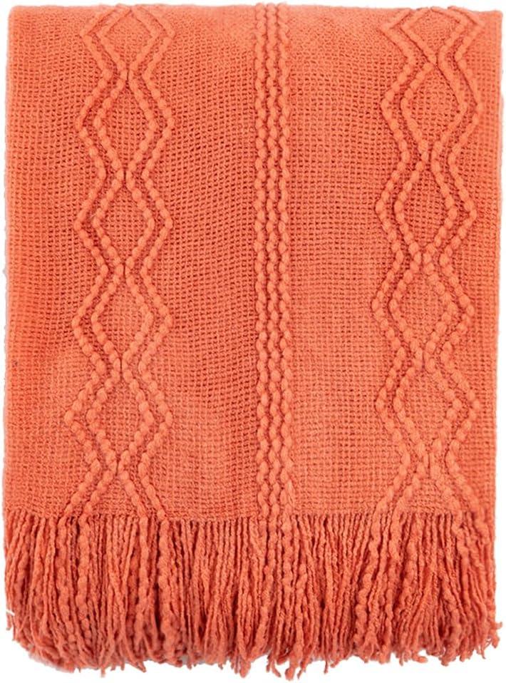 Battilo Burnt Orange Throw Blanket for Couch,Decorative Fall Throw Blanket with Tassels Halloween Throw Fall Decor, 50"x60"