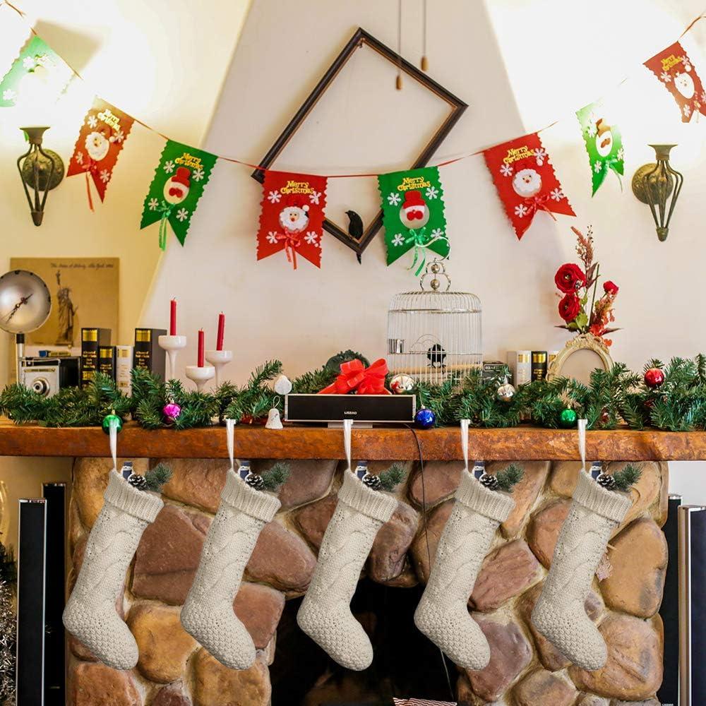 18" Large Size Cable Knit Christmas Stockings,Unique Burgundy Xmas Stocking Decorations for Family Holiday Season Decor (White)