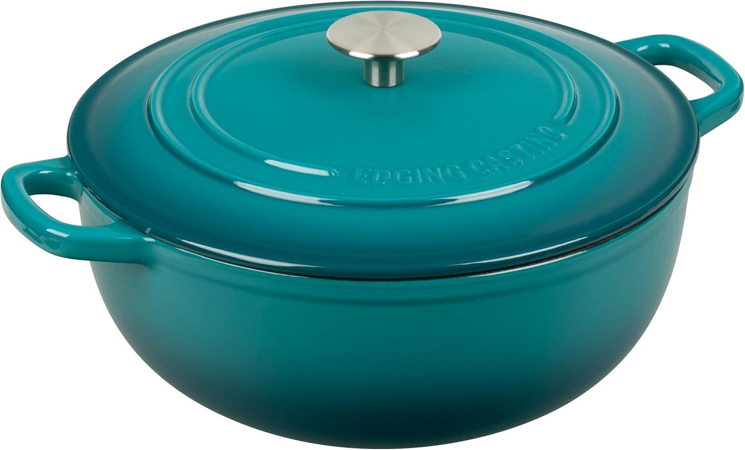 Darkcyan Enameled Cast Iron Round Dutch Oven with Lid, 5 Quart