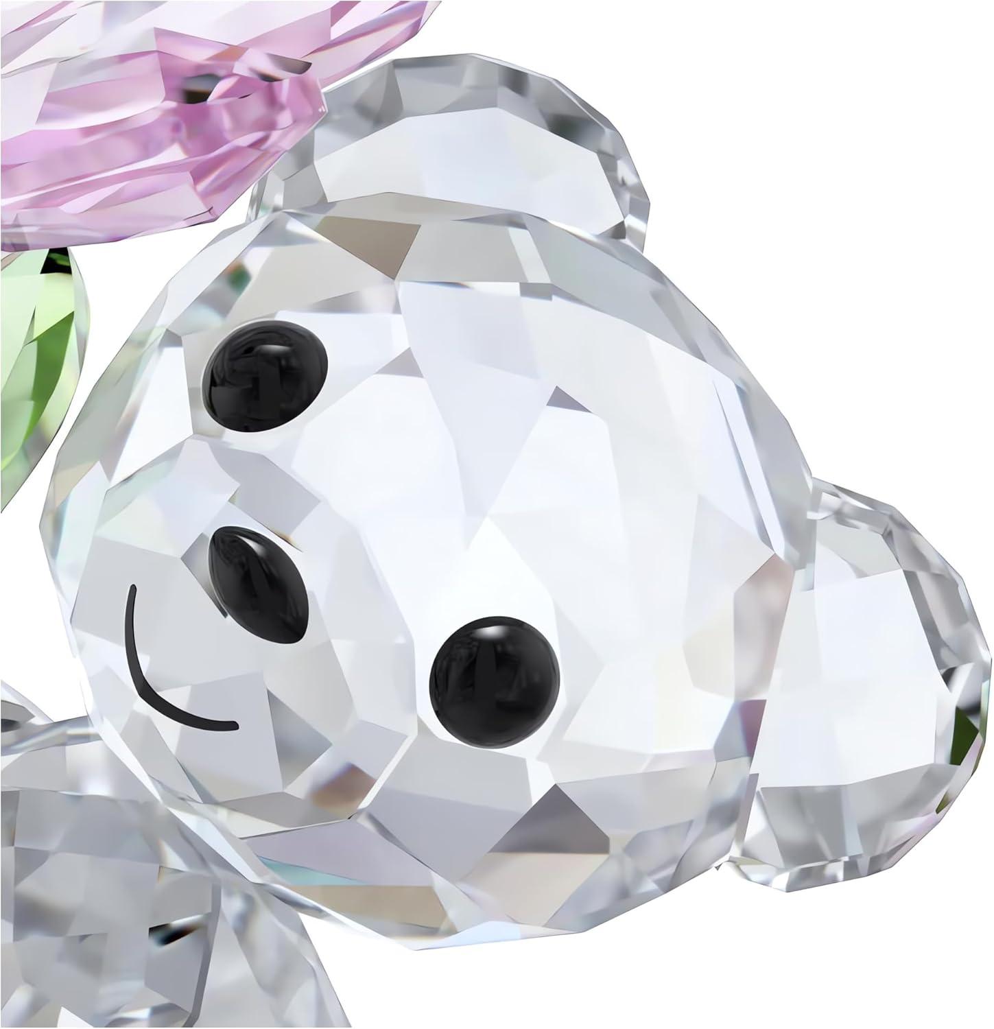 Crystal Bear Figurine with Pink Daisy Flower