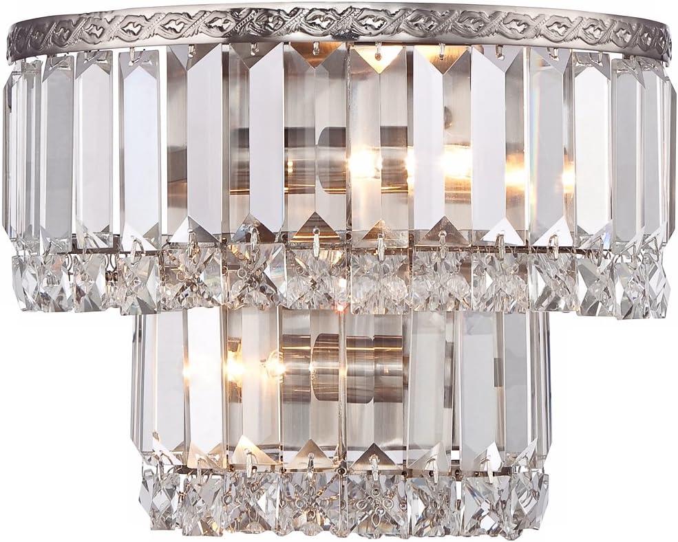 Vienna Full Spectrum Magnificence Modern Wall Light Sconce Satin Nickel Hardwire 10" 2-Light Fixture Tiered Crystal for Bedroom Bathroom Vanity Home