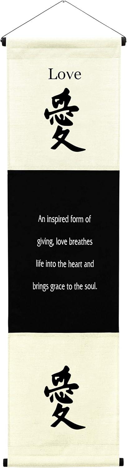 Cream and Black Cotton Inspirational Wall Hanging Scroll