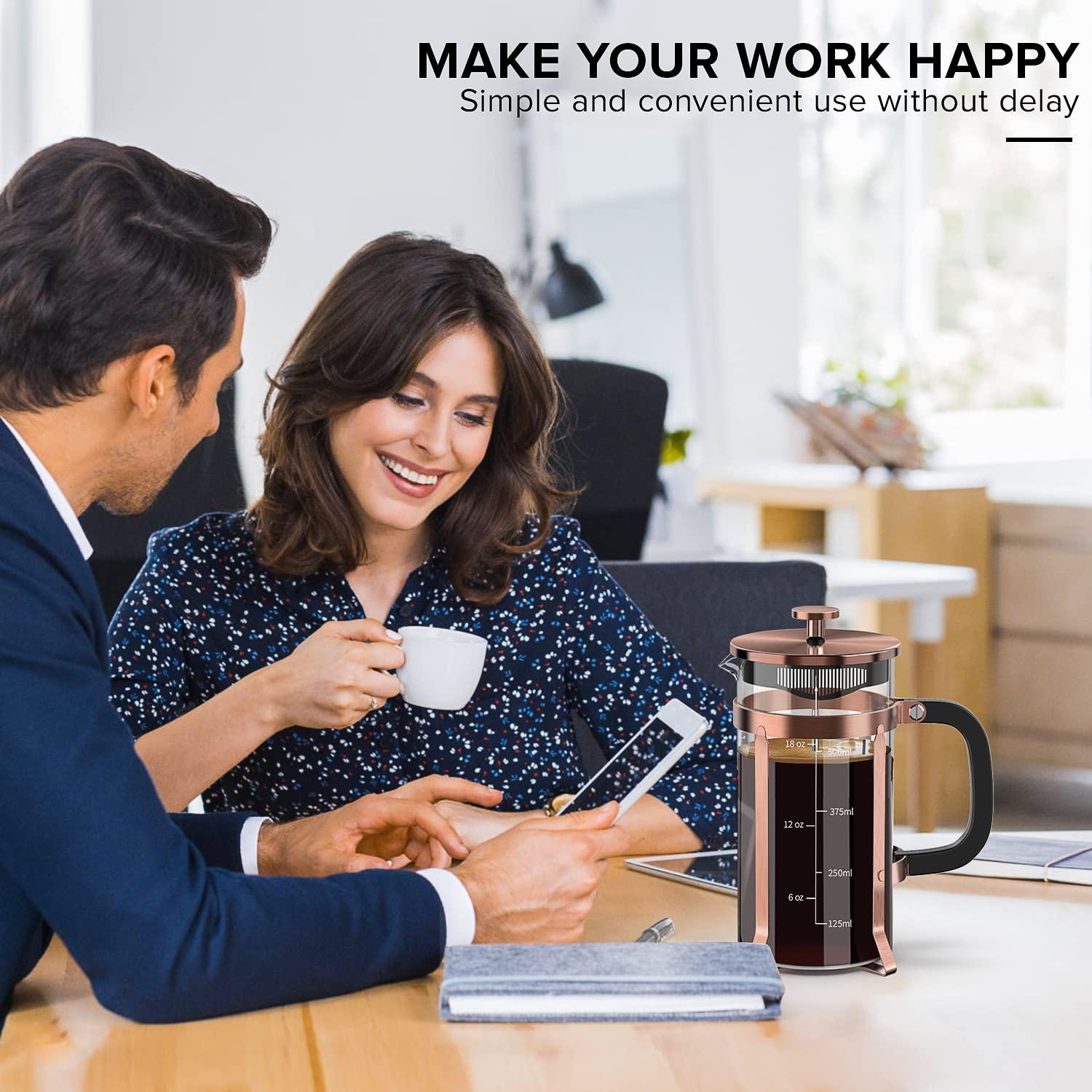 French Press Coffee Maker (21oz 600ML 3-4Cup) Coffee Press, with 4 Filters System, Heat Resistant Thickness Borosilicate Glass, Cold Brew Coffee Tea Pot Gifts (Copper)