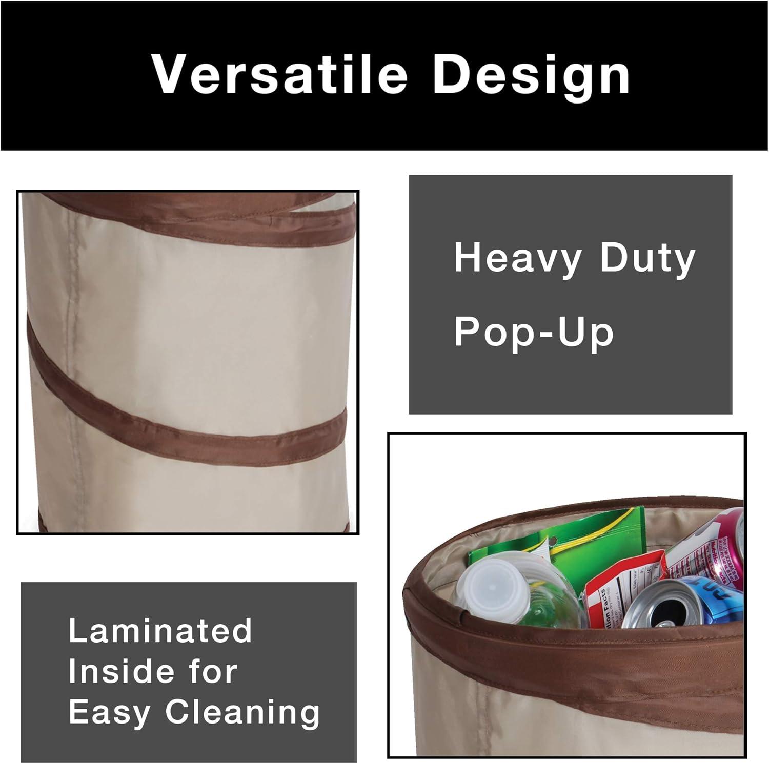 Beige and Dark Brown Collapsible Spiral Trash Bin