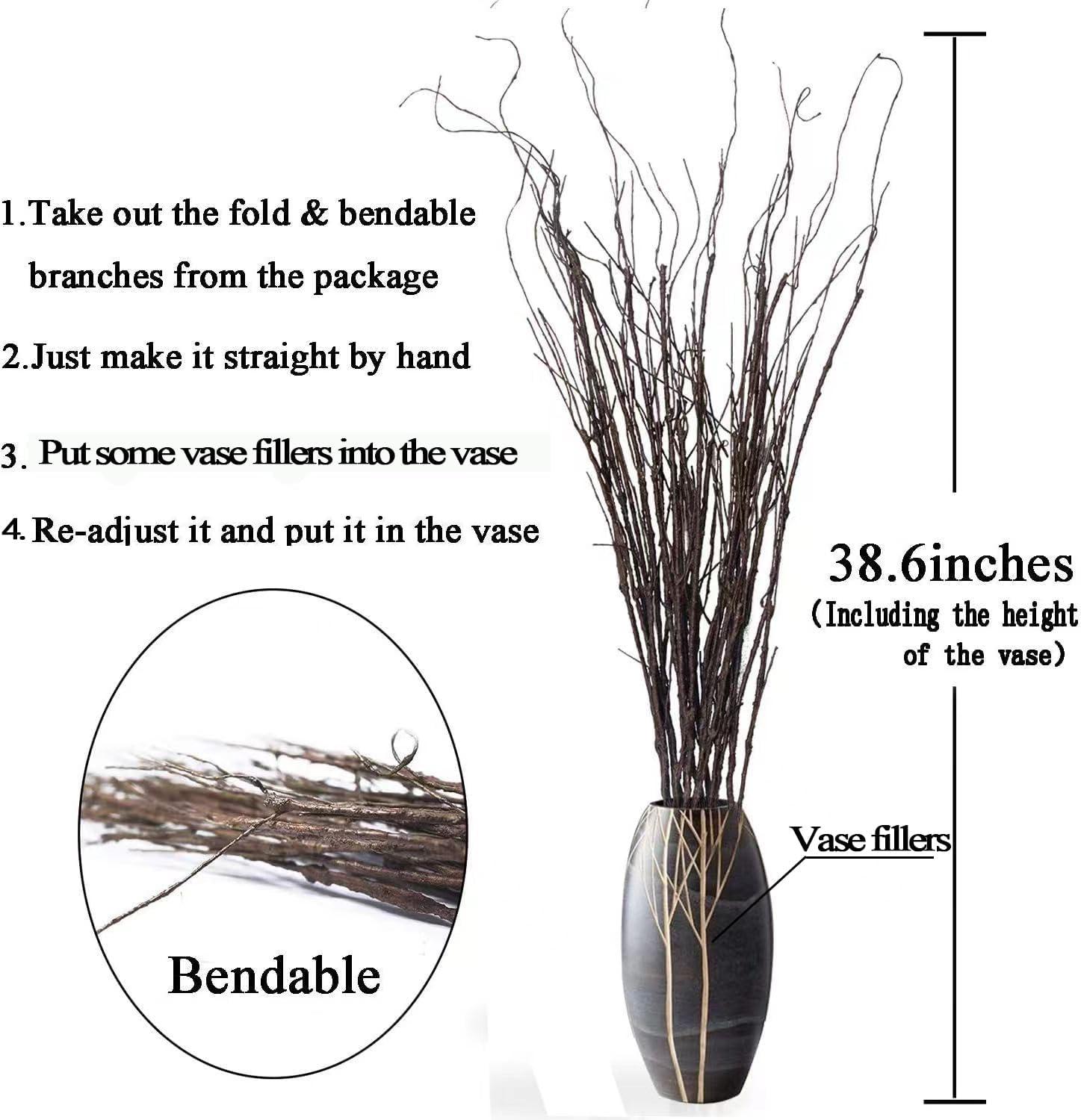 Kabuer Willow Branches, 30.7 inch Decorative Dried Artificial Twigs for Vases, Garden Decor, 10 Pcs
