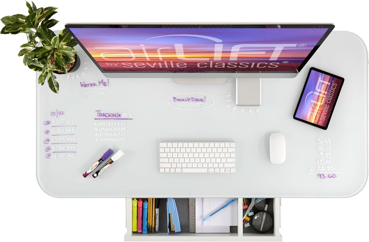 Seville Classics AIRLIFT® airLIFT 48" W Electric Adjustable Height Tempered Glass Desk