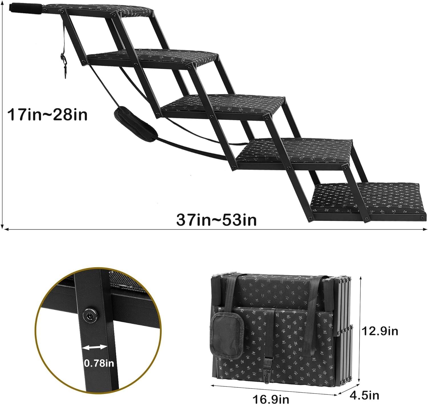 Foldable Black Metal Dog Stairs with Non-Slip Surface