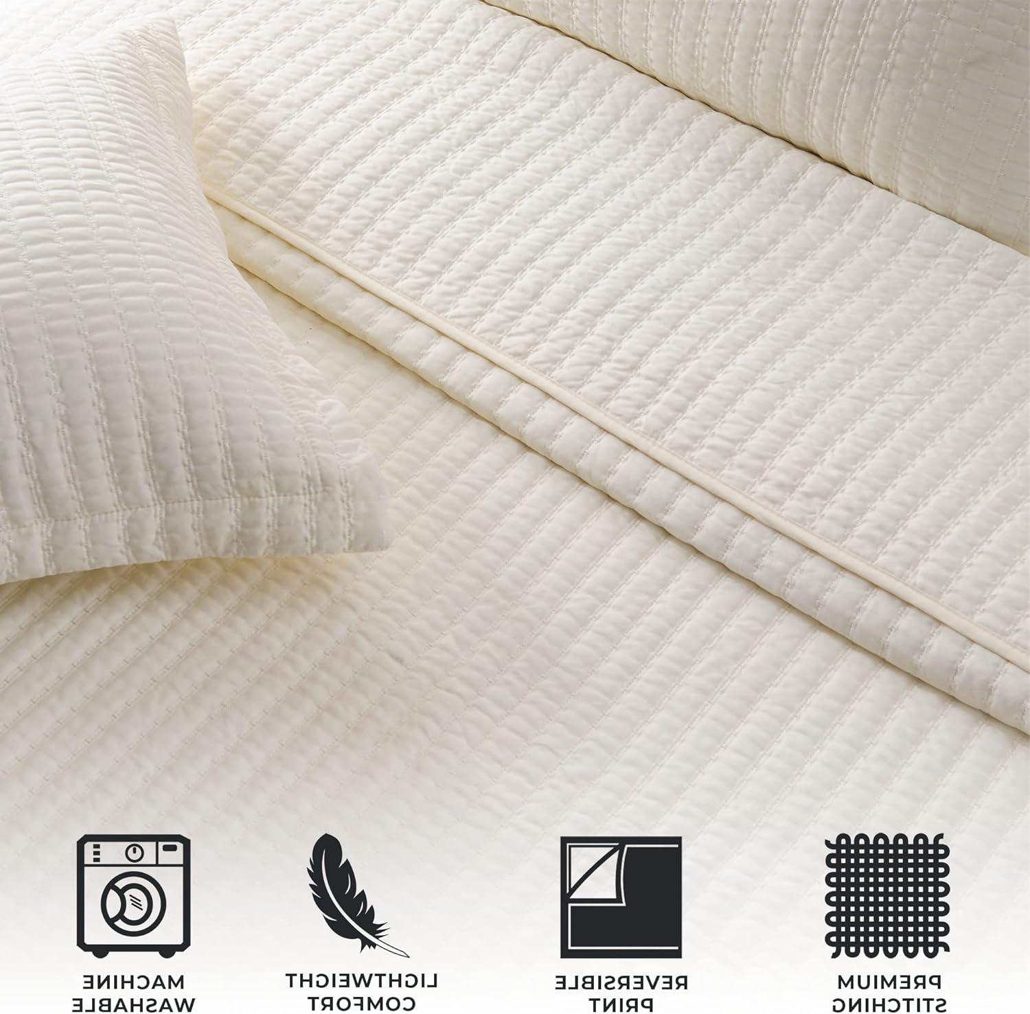 Great Bay Home Detailed Channel Stitch Microfiber All-Season Quilt Set With Shams  (Full / Queen, Whisper White)