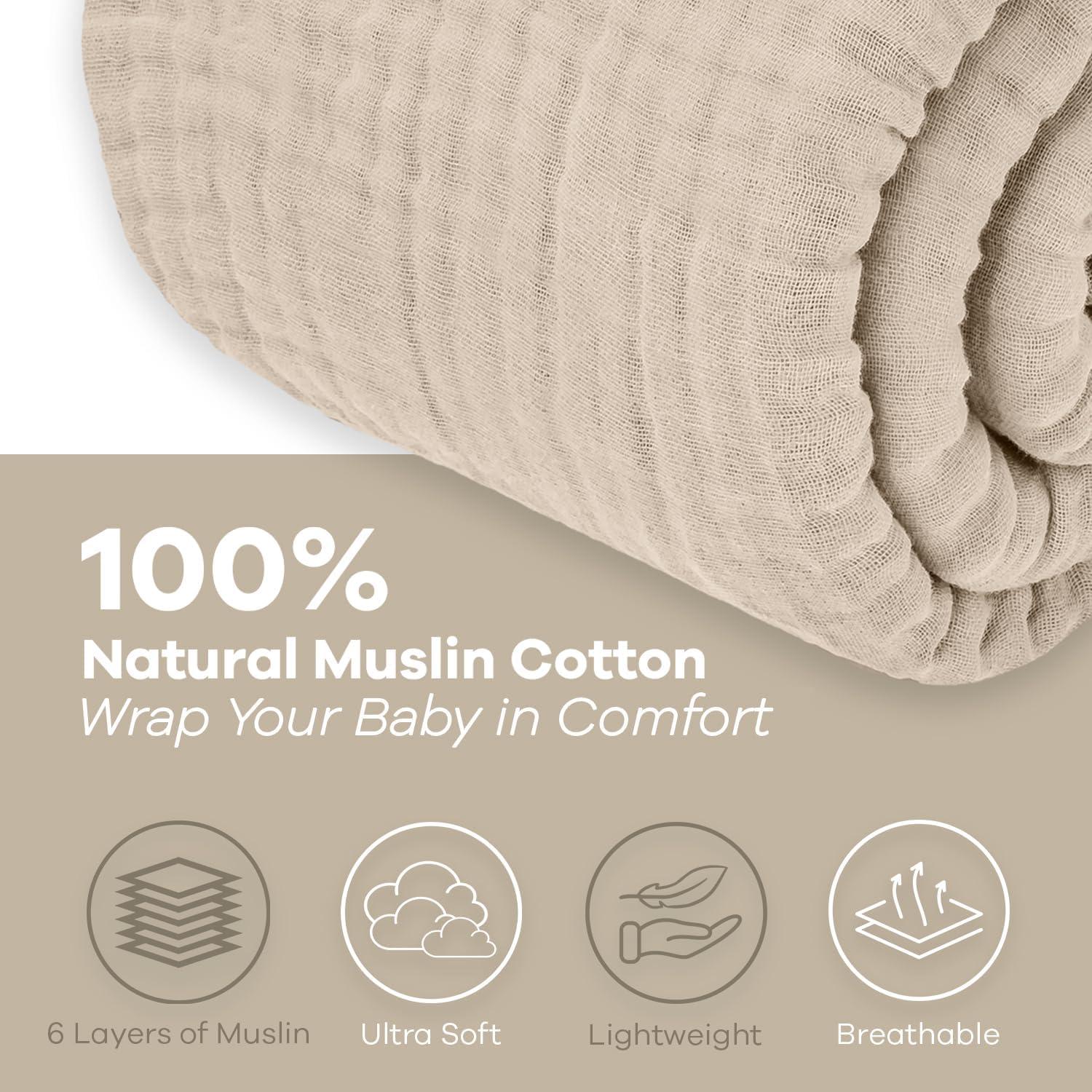 Muslin Cotton Blanket for Adults, Extra Large By Comfy Cubs