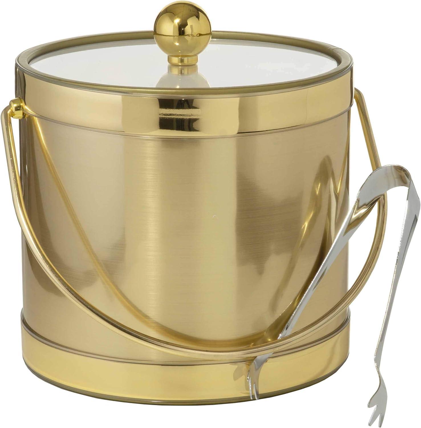 Brushed Gold Double Walled 3-Quart Insulated Ice Bucket with Tongs