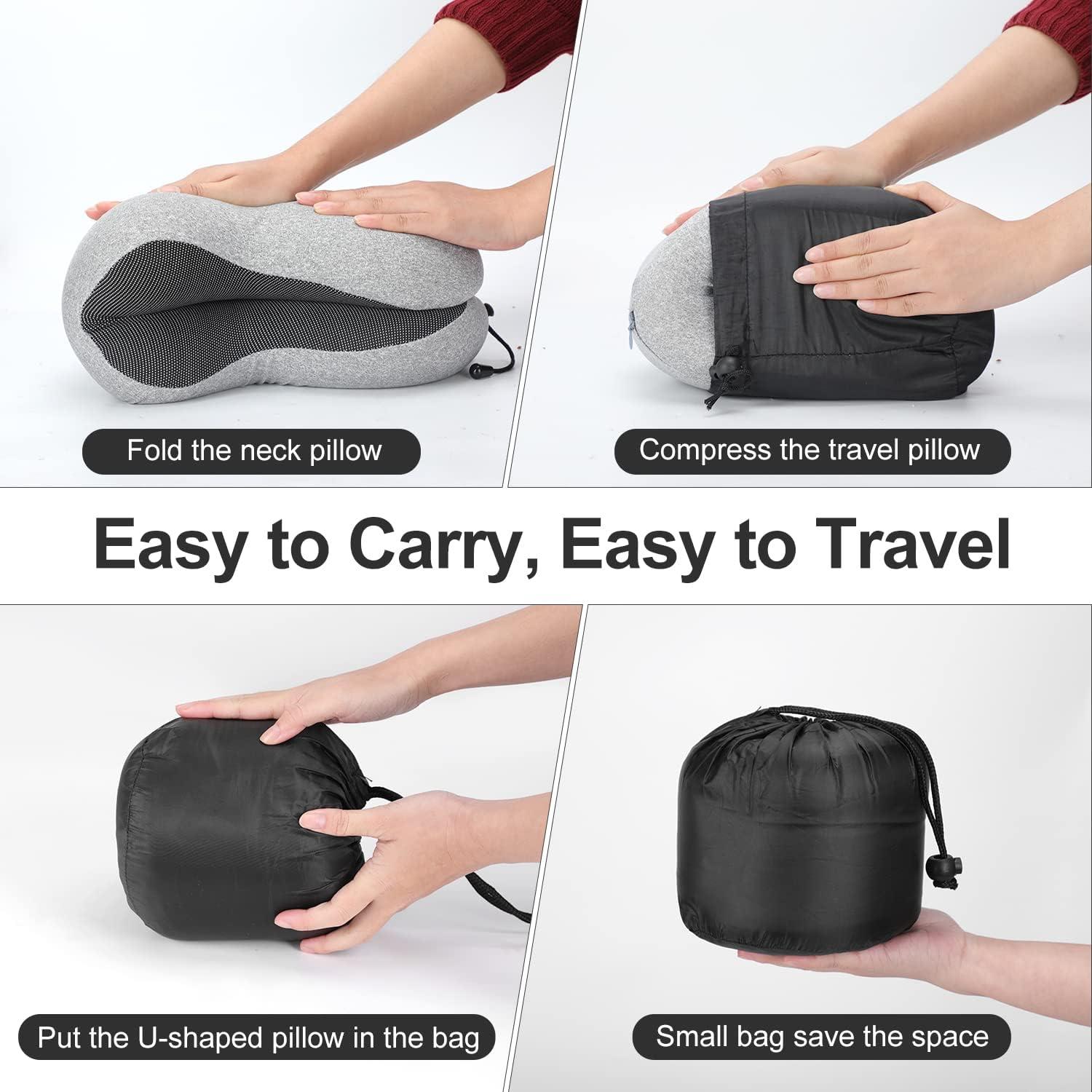 Travel Pillow, Best Memory Foam Neck Pillow Head Support Soft Pillow for Sleeping Rest, Airplane Car & Home Use (Grey-E)