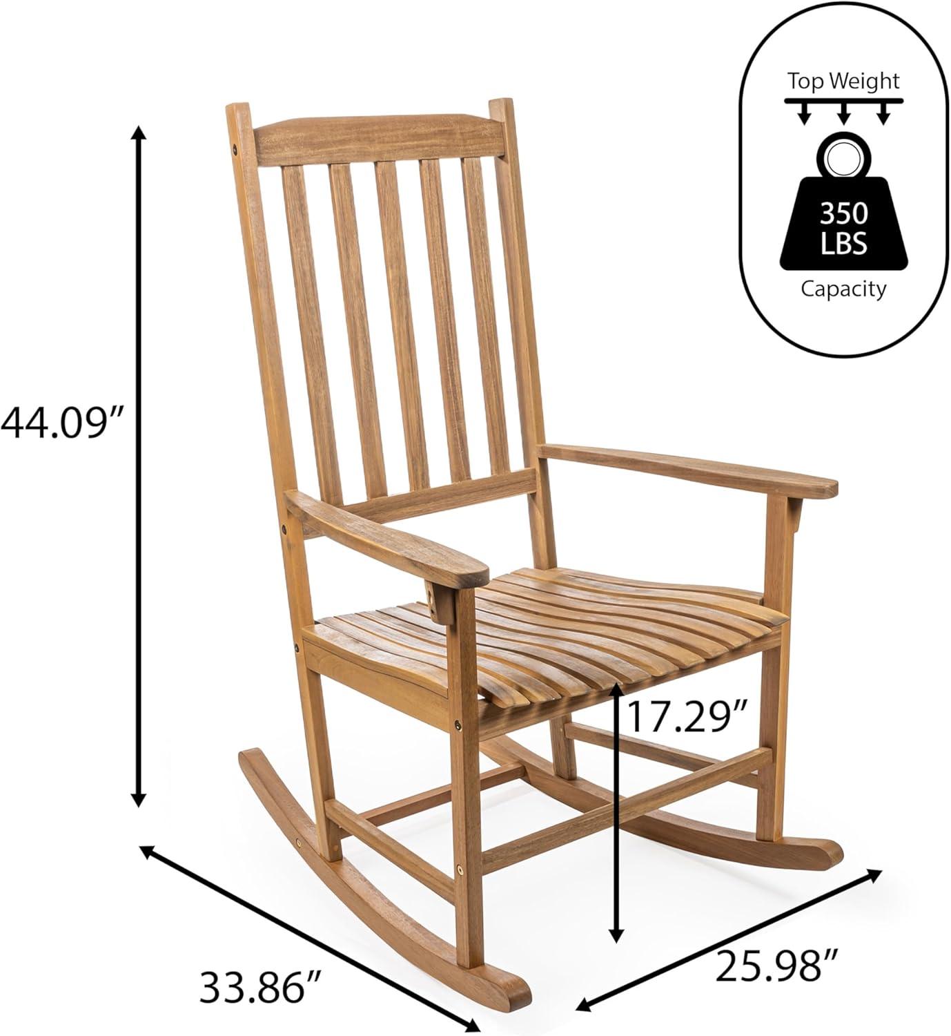 Seagrove Farmhouse Classic Slat-Back 350-LBS Support Acacia Wood Outdoor Rocking Chair, Teak Brown - JONATHAN Y