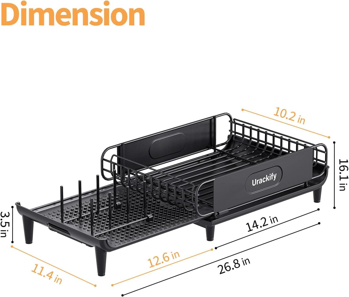 Expandable Dish Drying Rack for Kitchen Counter, 304 Stainless Steel Dish Rack, Multi-Function Dish Drainer, Large Dish Strainer with Cup Holder, Cutlery Holder, Extendable Large Size