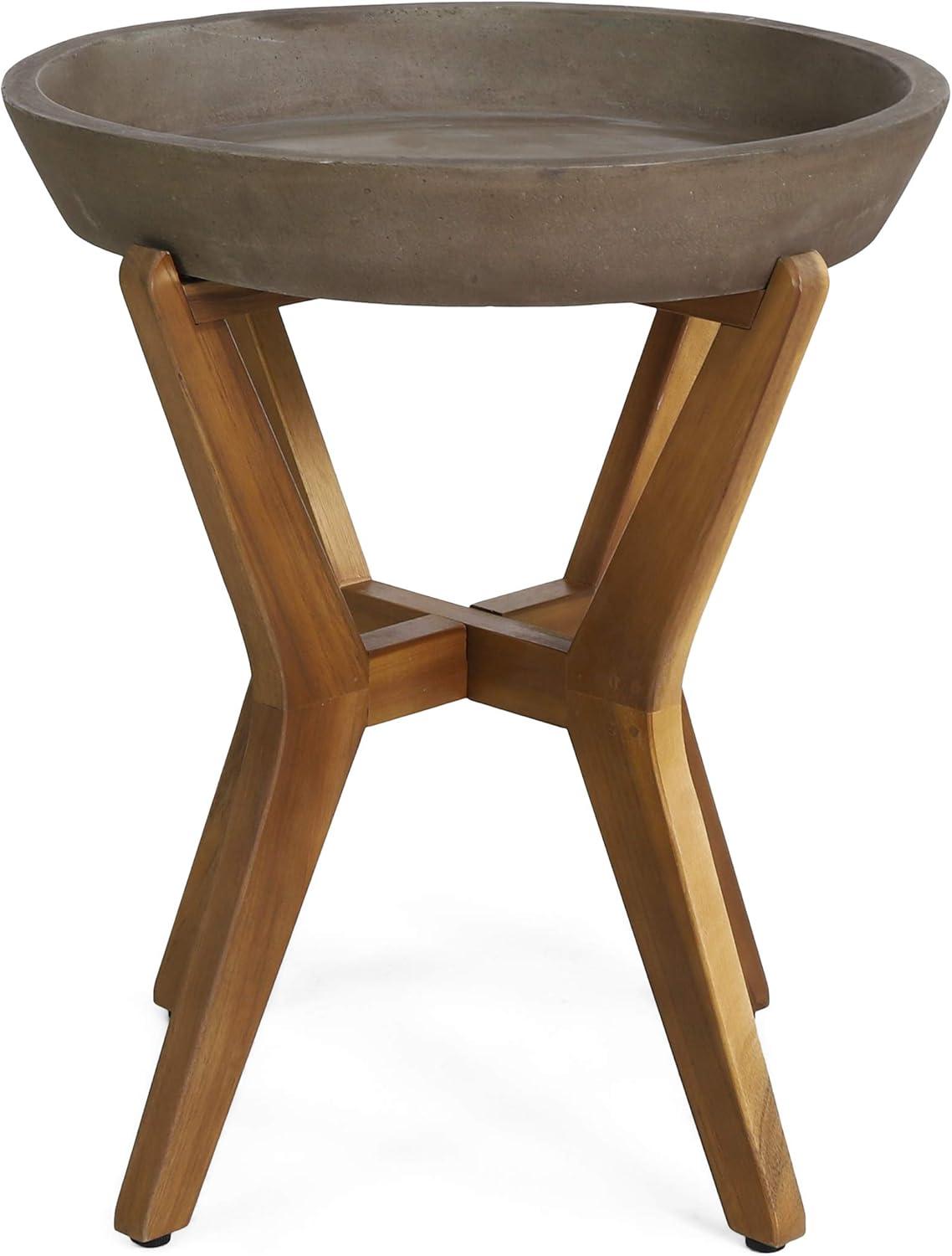 Yukon Patio Side Table - Teak/Light Gray - Christopher Knight Home: Acacia Wood Frame, Round Concrete Top