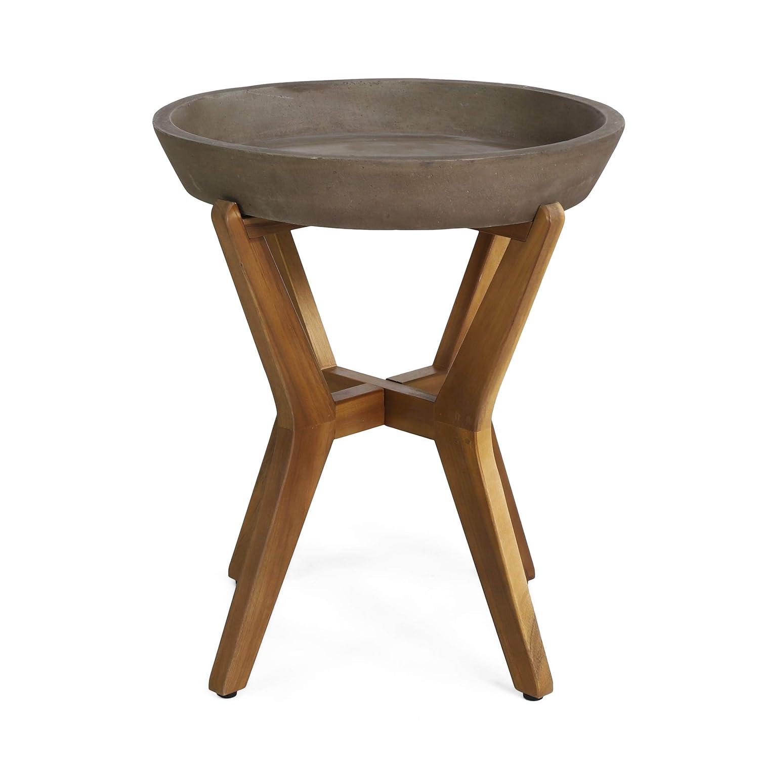 Yukon Patio Side Table - Teak/Light Gray - Christopher Knight Home: Acacia Wood Frame, Round Concrete Top