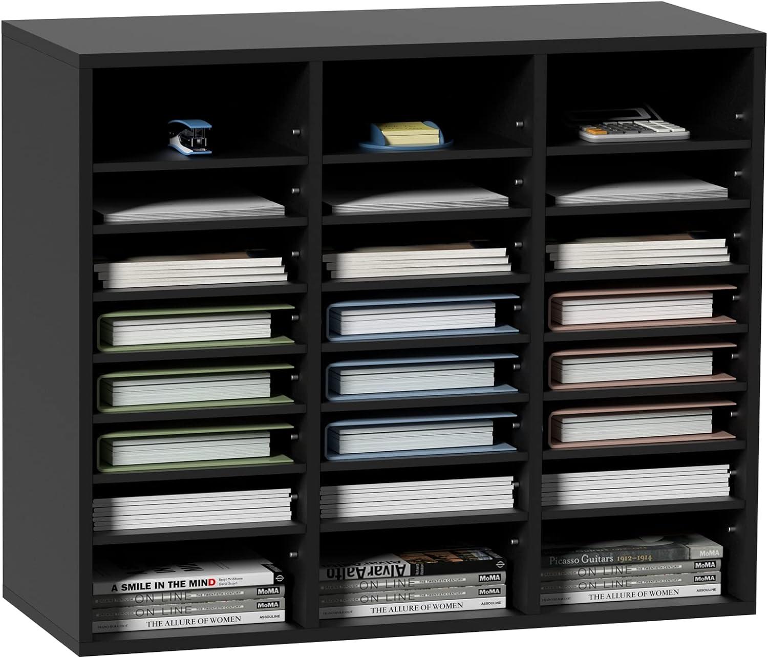 24 Compartments Office Mailbox with Adjustable Shelves, Wood Literature Sorter