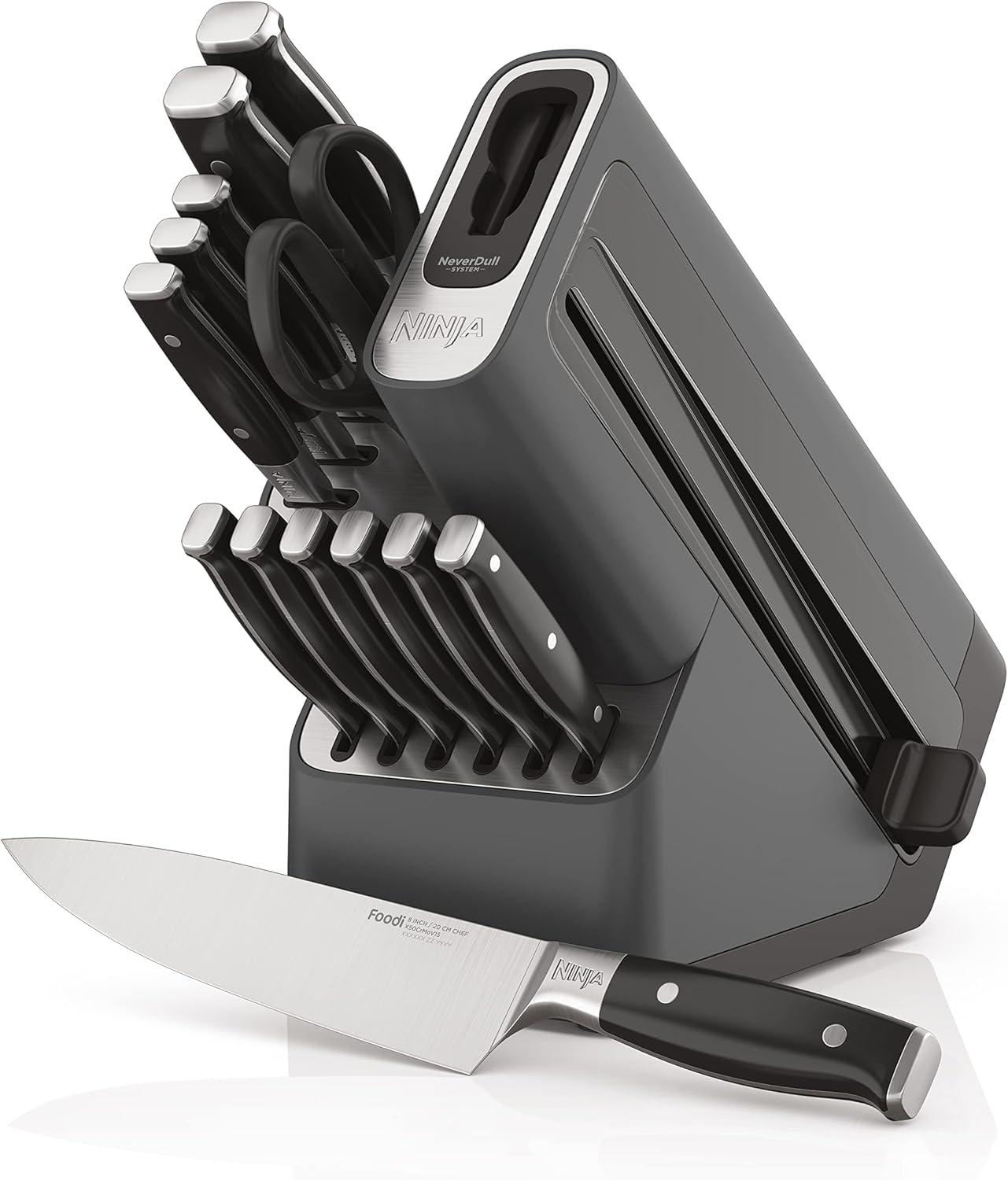 Ninja Ninja® Foodi® NeverDull Premium Knife System, 14-Piece Knife Block Set with Built-in Sharpener, Stainless Steel Knives, Black
