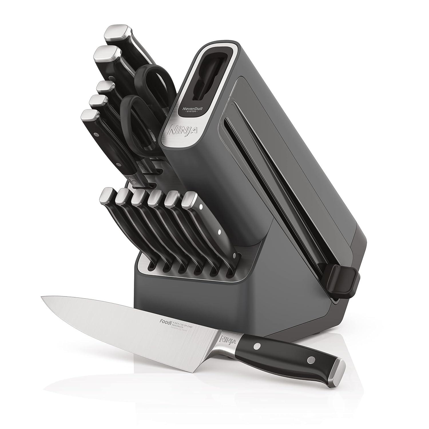 Ninja Ninja® Foodi® NeverDull Premium Knife System, 14-Piece Knife Block Set with Built-in Sharpener, Stainless Steel Knives, Black