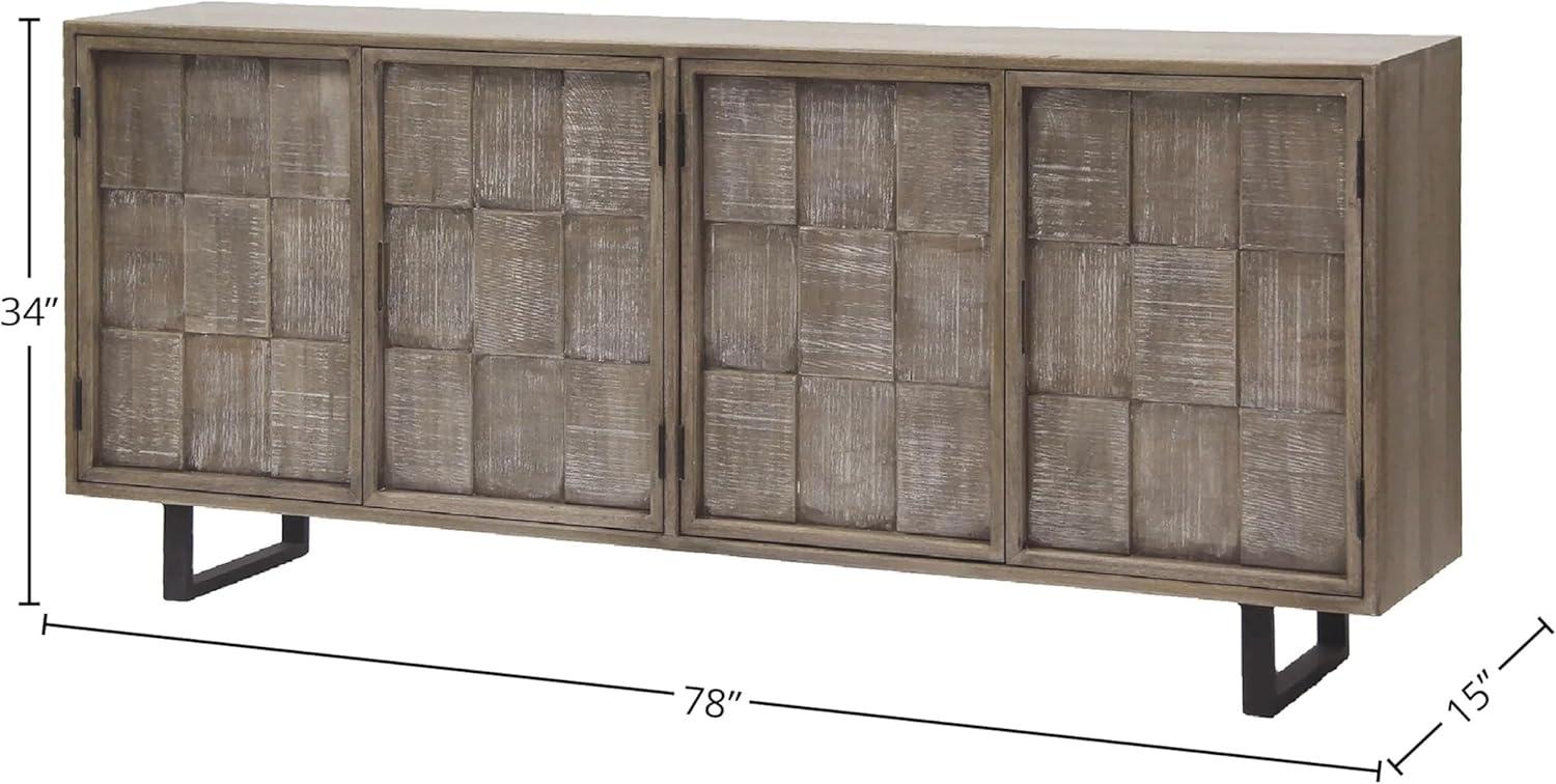 78" Driftwood Brown Mango Wood TV Console with Cabinet