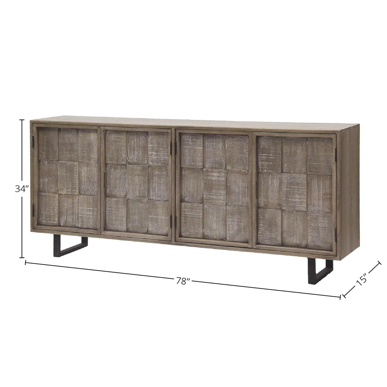 78" Driftwood Brown Mango Wood TV Console with Cabinet