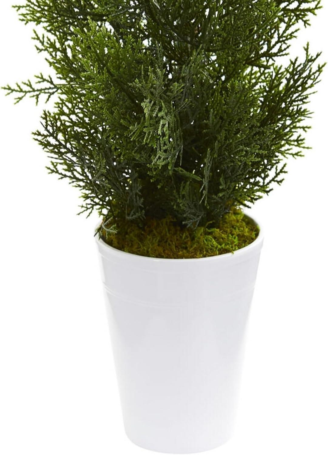 Nearly Natural 27-in Mini Cedar Artificial Pine Tree in Decorative Planter (Indoor/Outdoor)