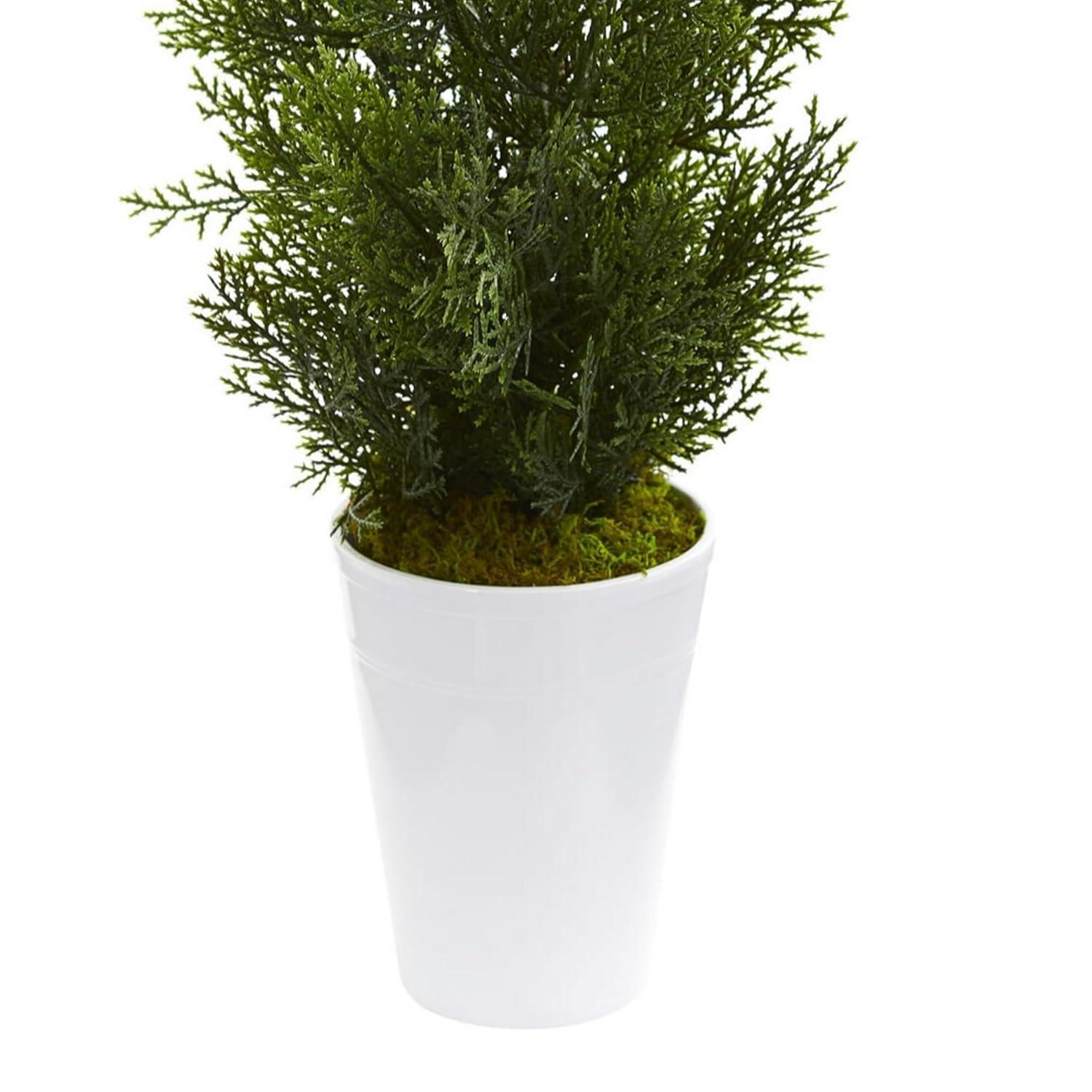 Nearly Natural 27-in Mini Cedar Artificial Pine Tree in Decorative Planter (Indoor/Outdoor)