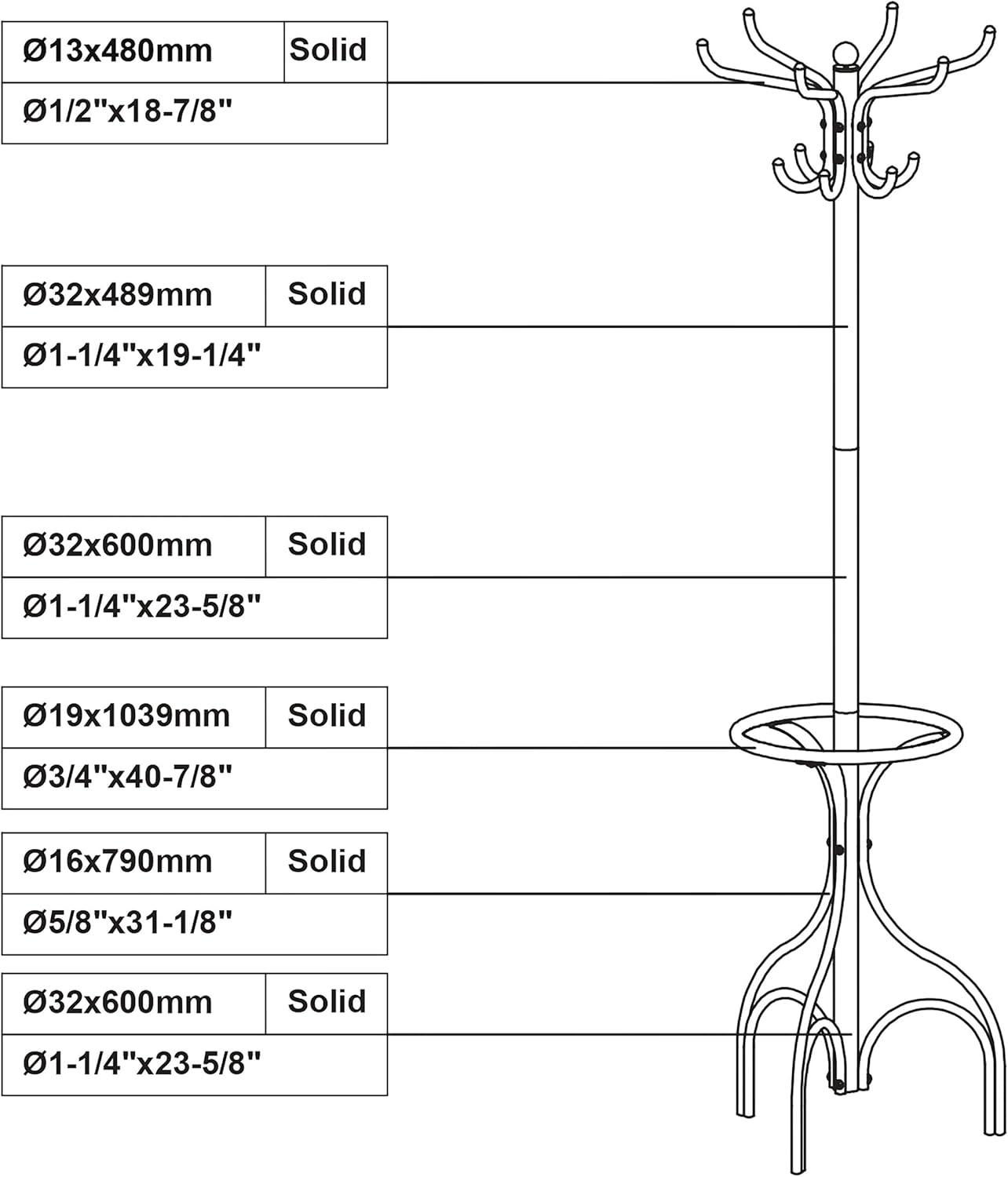 Coaster Company 4-Hook Coat Rack with Umbrella Stand, Black