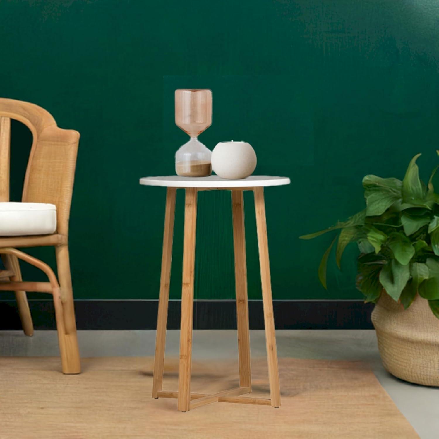 Eccostyle Solid Bamboo Frame Round Plant Table - White