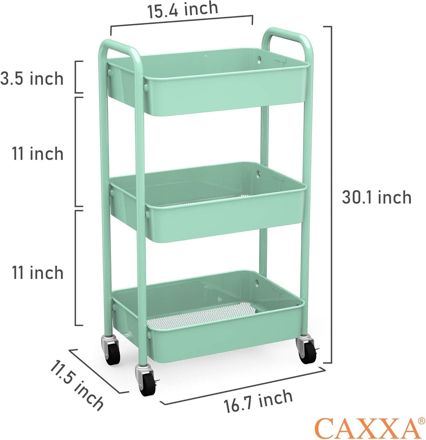 Aqua Green 3-Tier Alloy Steel Kitchen Cart with Storage