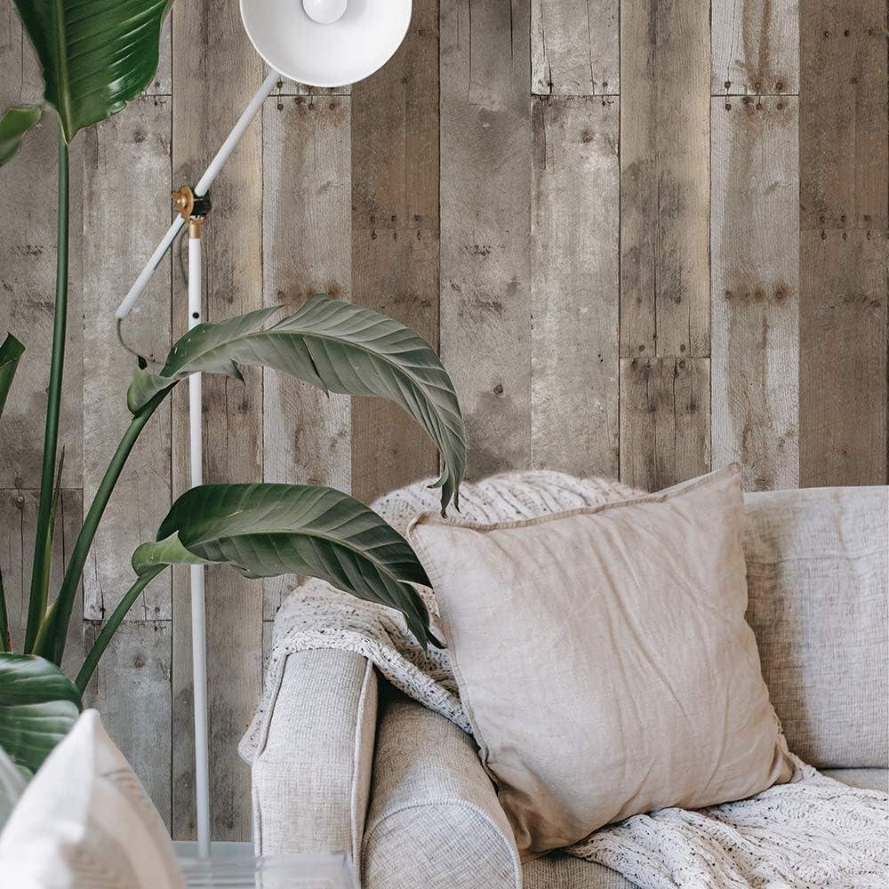 Tempaper Repurposed Wood Weathered Peel and Stick Wallpaper, 20.5" x 16.5'