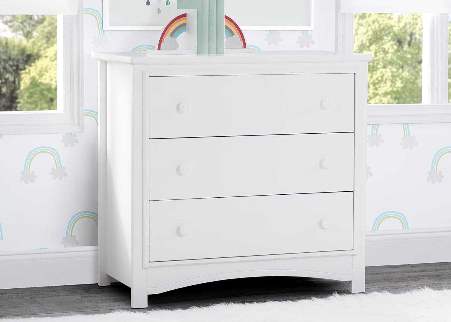 Delta Children Perry 3 Drawer Dresser with Changing Top, Greenguard Gold Certified, Bianca White