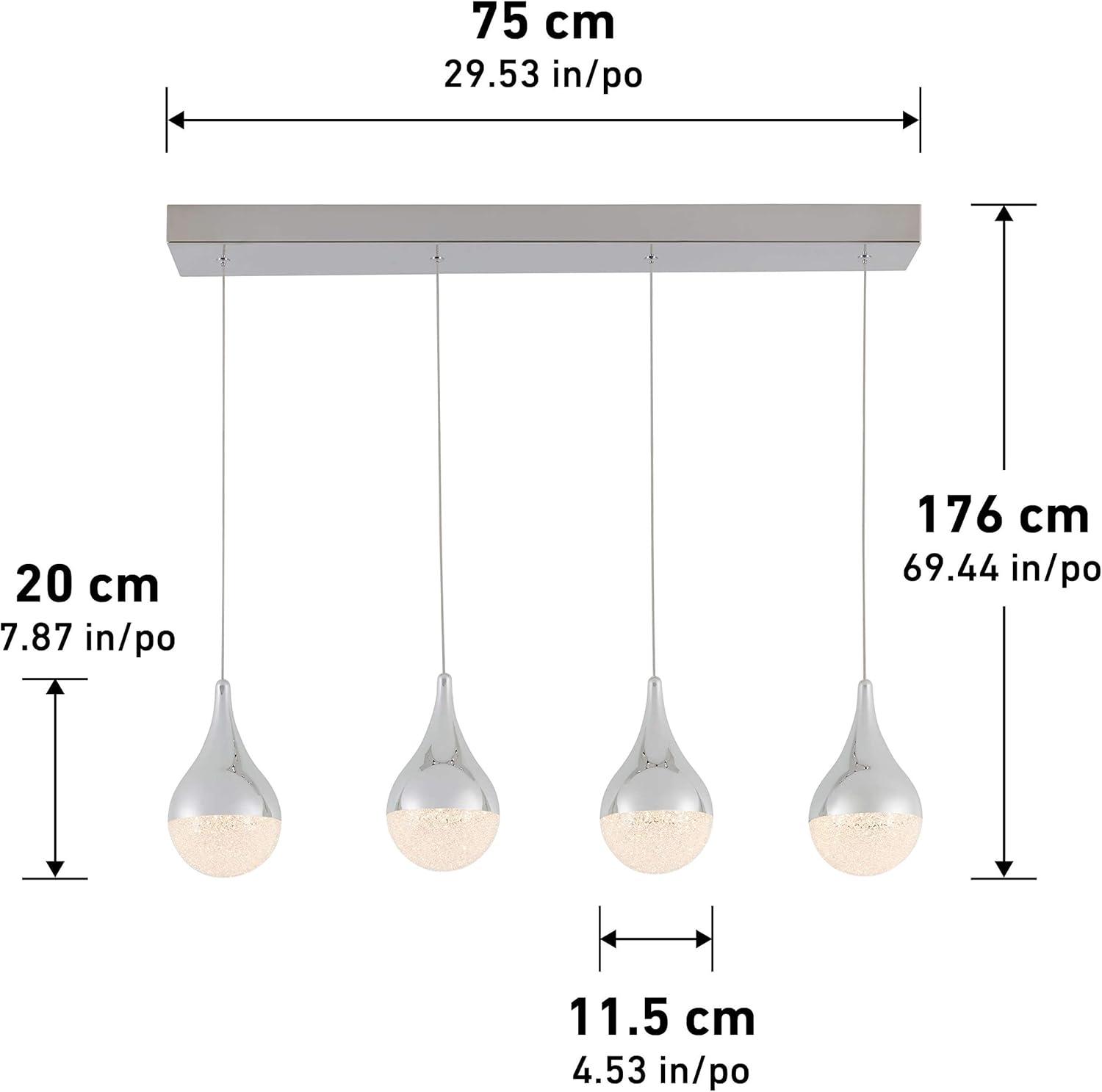 Artika Glitzer 24-Watt 4 Light Chrome Modern Integrated LED Pendant Light Fixture for Dining Room or Kitchen