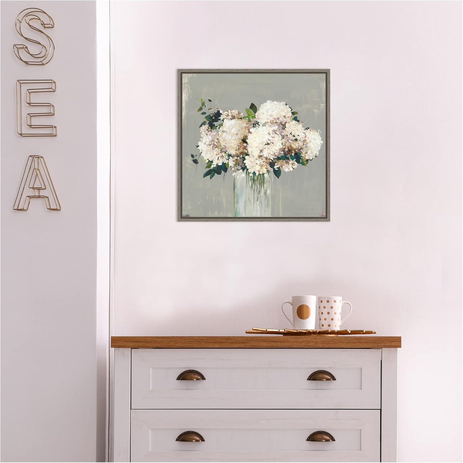 Amanti Art White Hydrangea (Vase) by Allison Pearce Canvas Wall Art Print Framed 16 x 16-in.