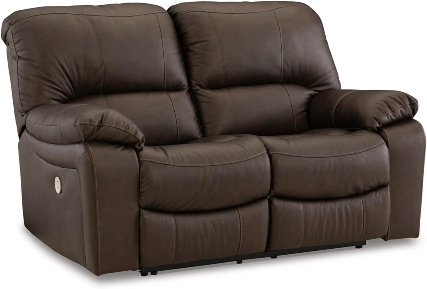 Dark Brown Faux Leather Power Reclining Loveseat with Pillow-top Arm