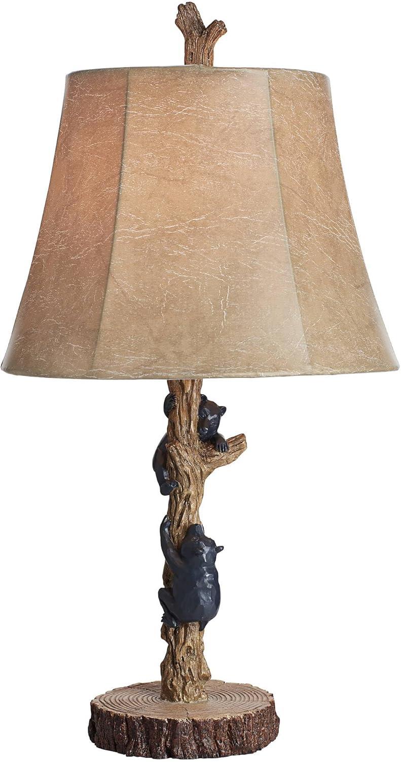 John Timberland Climbing Bears 22 1/2" High Small Rustic Style Accent Table Lamps Set of 2 USB Port Brown Black Wood Finish Living Room Charging