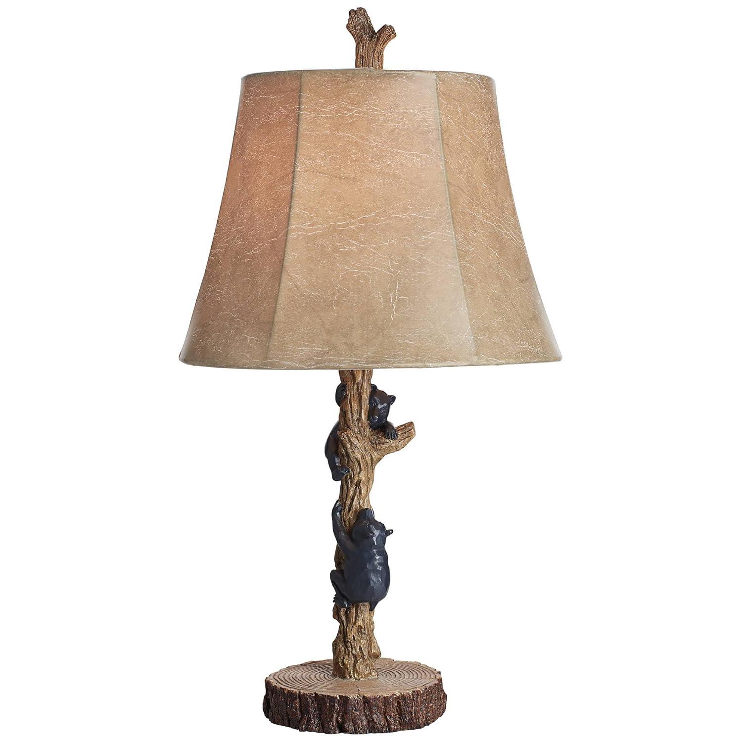 John Timberland Climbing Bears 22 1/2" High Small Rustic Style Accent Table Lamps Set of 2 USB Port Brown Black Wood Finish Living Room Charging