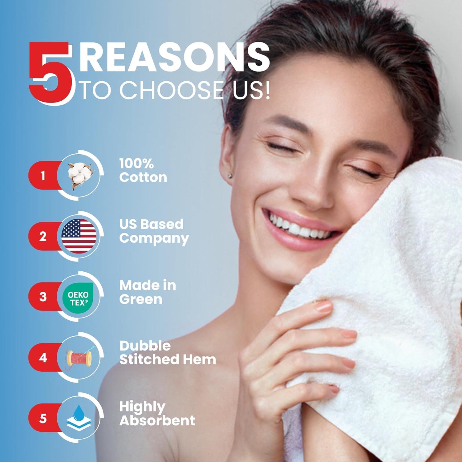 Infinitee Xclusives 12 Pack Premium White Soft Wash Cloths and Face Towels, 13x13 100% Cotton